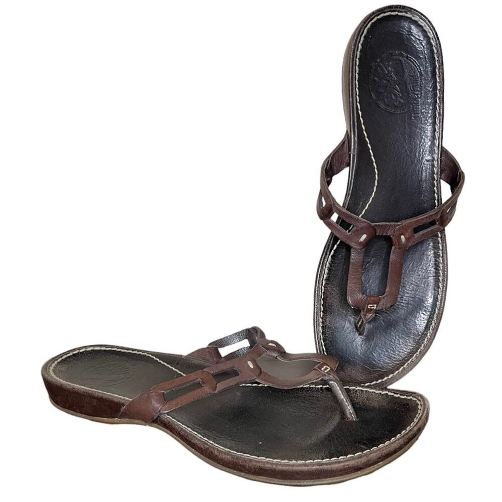 TIMBERLAND Brown Leather Thong Chain Detail  Sandals‎ Size 8
